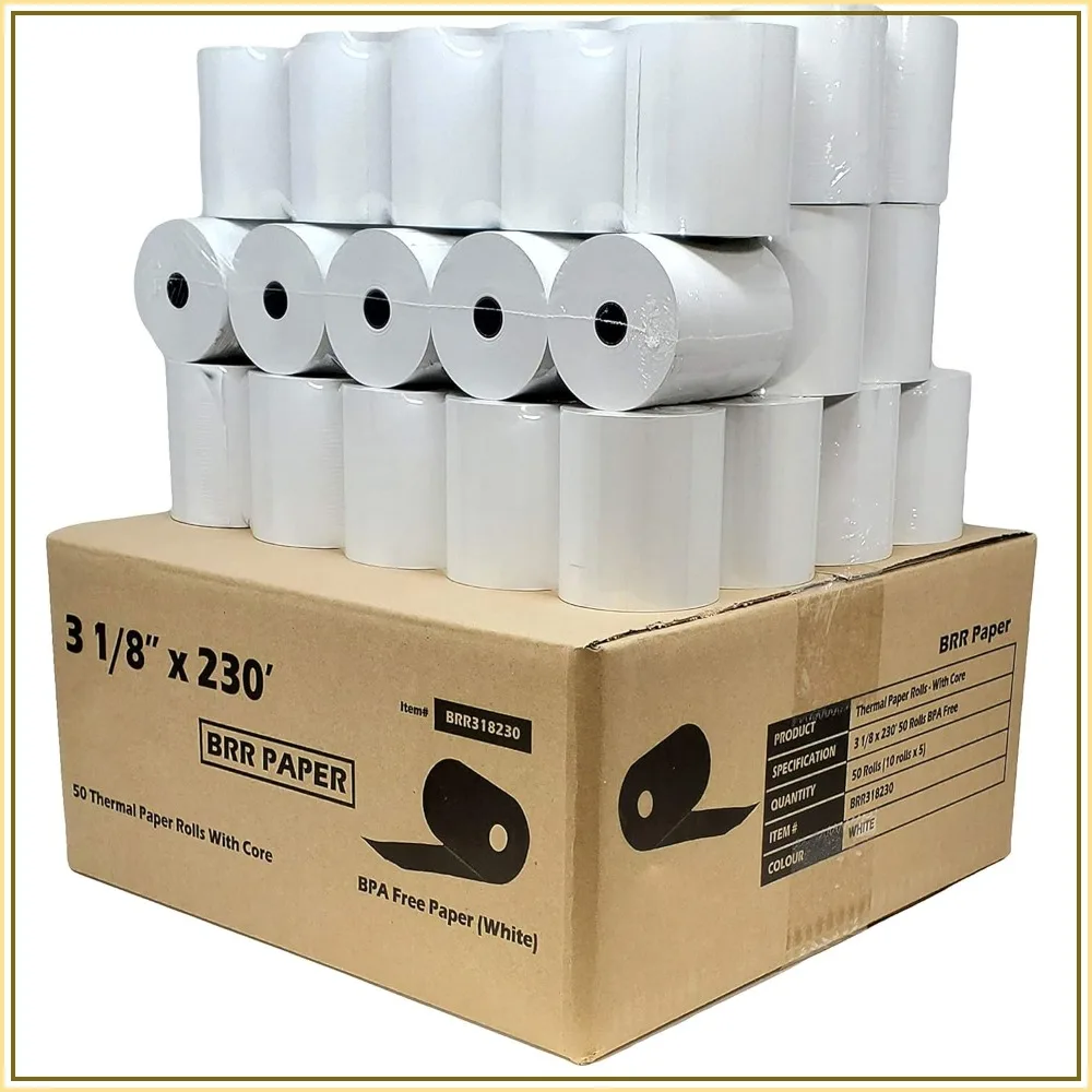 

3 1/8 x 230 Thermal Paper Rolls, 55 GSM, BPA-Free, 50 Rolls/Case