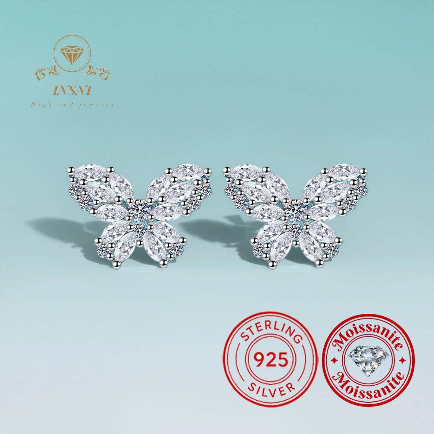 

Серьги-гвоздики из стерлингового серебра S925 с бабочками для женщин, полностью инкрустированные муассанитом, элегантные, роскошные, изящные, на каждый день