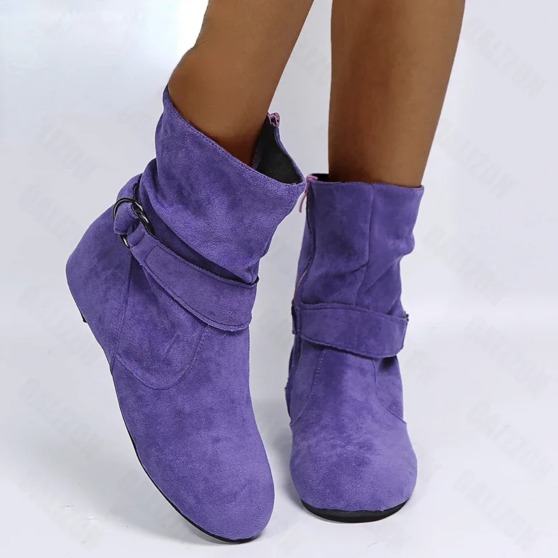 Women Warm Snow Fashion Boots Non-slip Flats Suede  Winter Designer Walking Motorcycle Mujer Boots Platform Ankle Shoes 2024