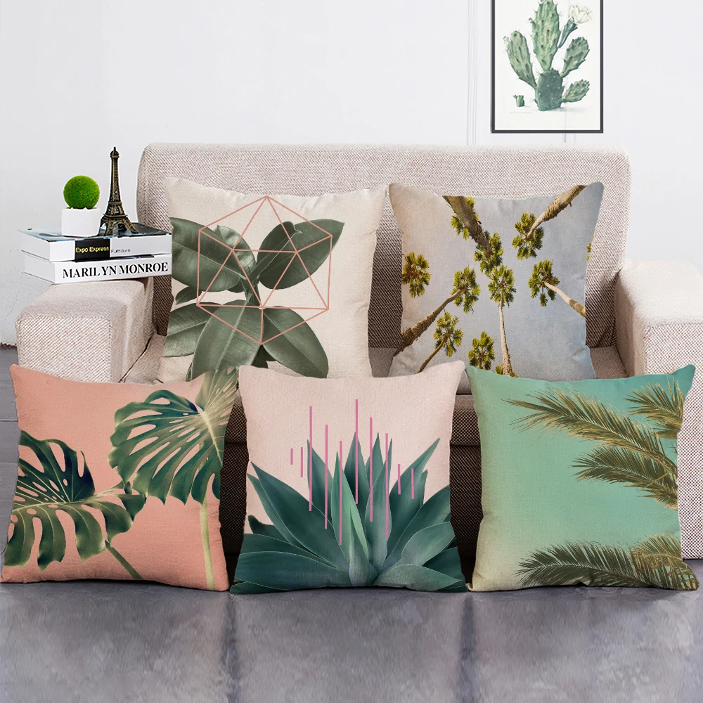 

Nordic Style Decorative Cushions Cover Plant Leaves Throw Pillow Case 45x45cm Square Pillowcase for Home Decor