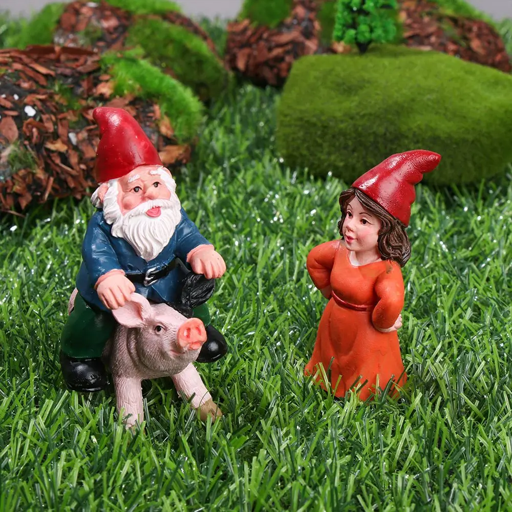 Mini Christmas Gift Flowerpot Ornaments Miniature Dwarf Figurine Female Goblin Statue Fairy Garden Decorations Riding Pig Gnome