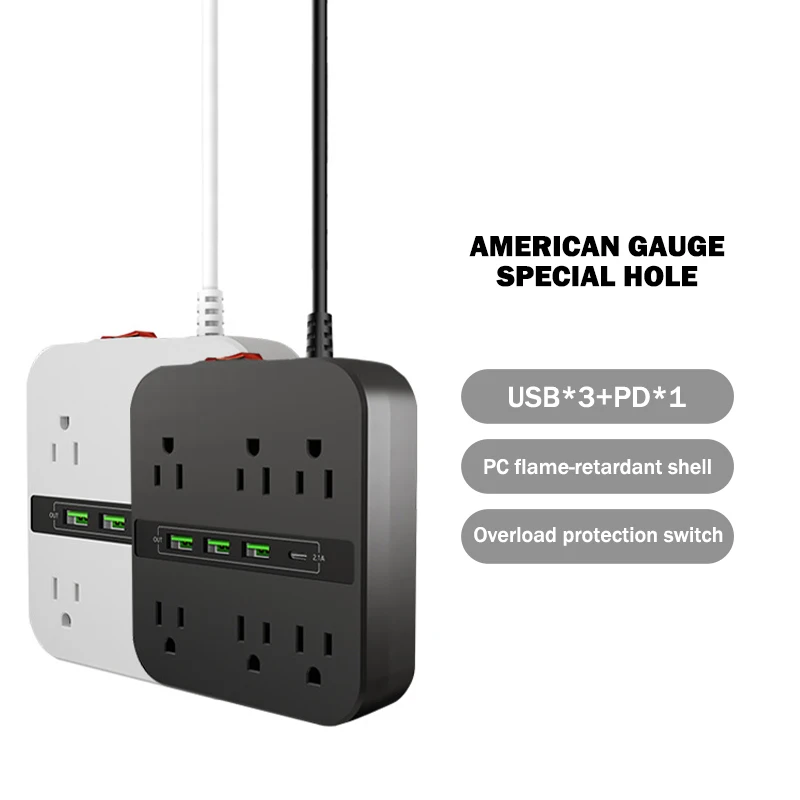 US Special Hole Wiring Socket Desktop Board Six-bit Power Strip with USB Perforated Socket