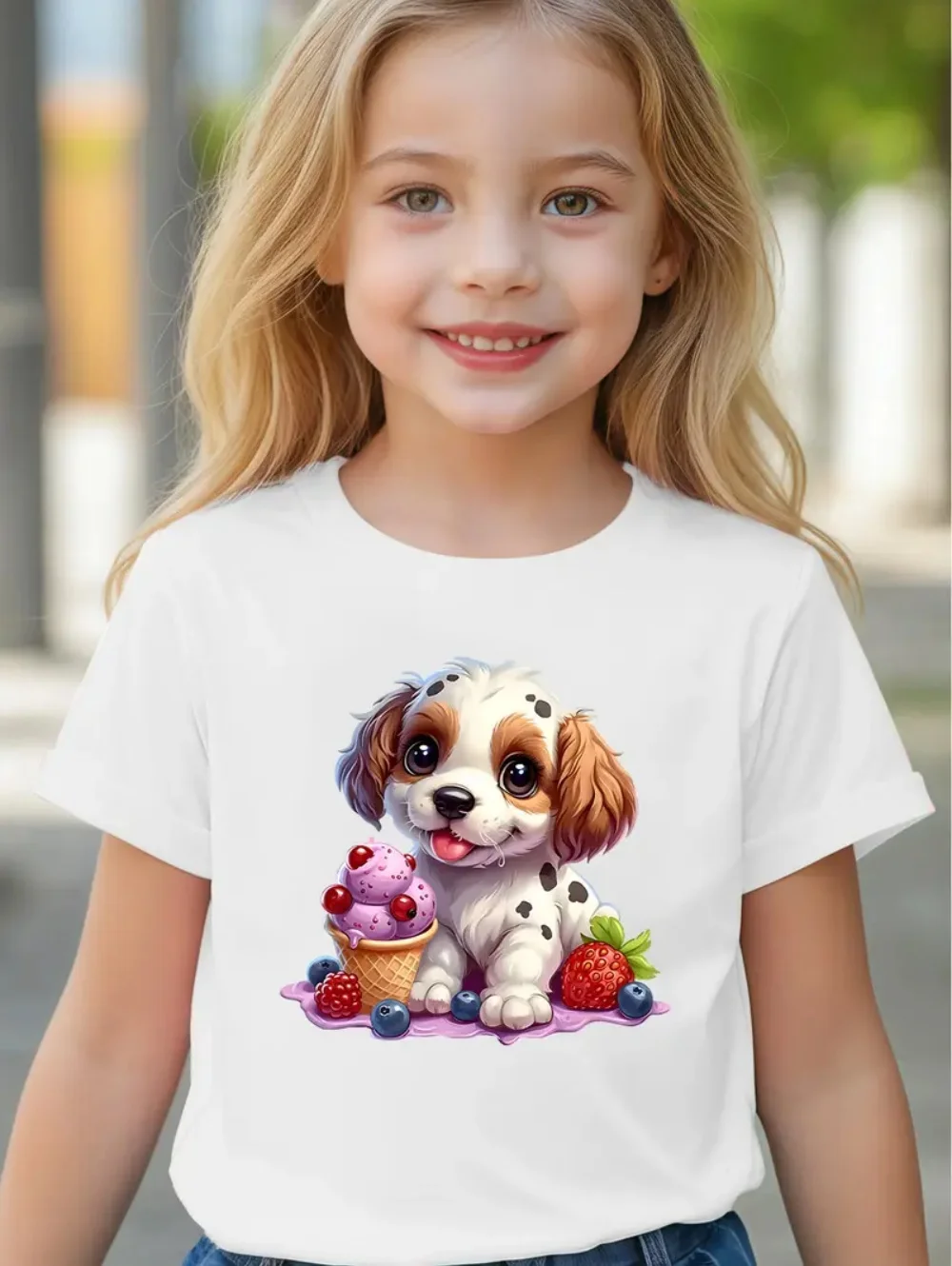 

Summer Fashion Puppy 3D Print Casual Vintage Quick-Drying Round Neck Short Sleeved Tops Simple Outdoor Sports T-Shirt for Girls