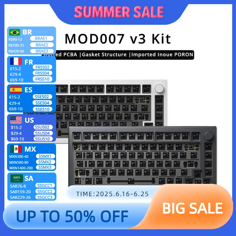 

Клавиатура Akko MOD007 V2/V3 для самостоятельной сборки, Проводная Механическая игровая клавиатура с ЧПУ, 82 клавиши, возможностью замены клавиш