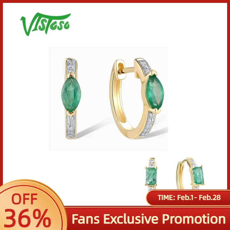 

VISTOSO 14K 585 Yellow Gold Hoop Earrings For Lady Sparkling Diamond Emerald Glamorous Wedding Engagement Gifts Fine Jewelry