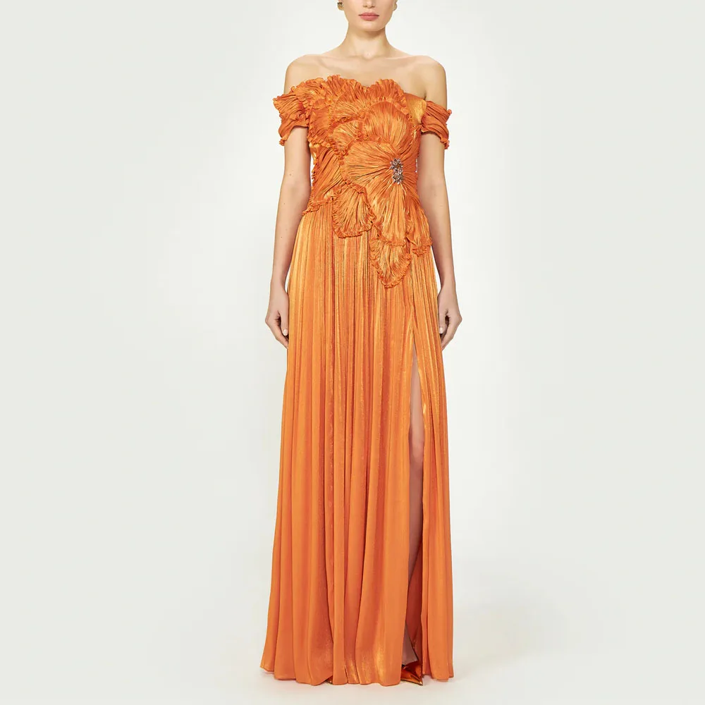 

Customized Off-shoulder Georgette Prom Dresses for Women Pleated A Line فساتين سهرة with Slit Ruching Prom Gown