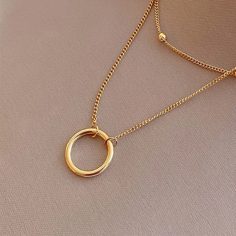 INS Exquisite 304 Stainless Steel Cross Layered Necklace Gold Plated Women Simplicity Ring Pendant Neck Jewelry Decoration