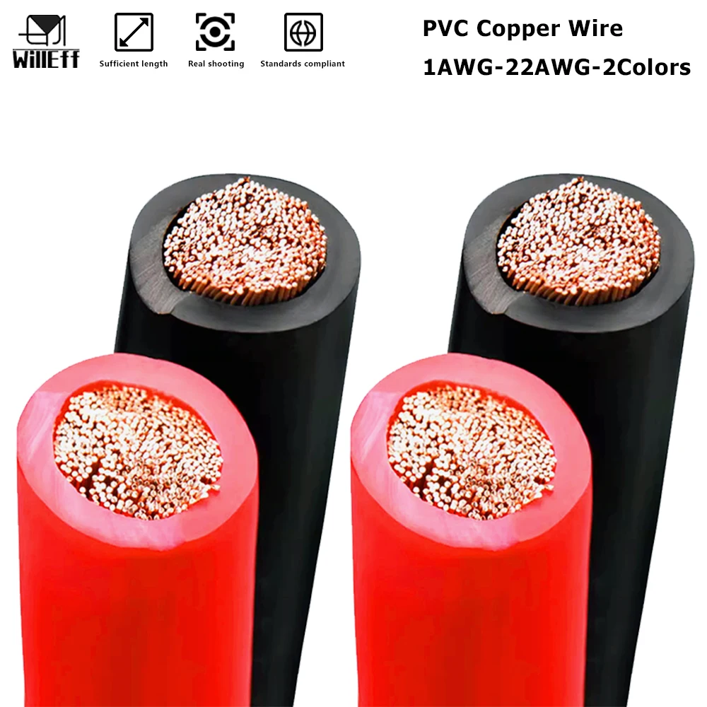 PVC Electric Cable Soft Copper Wire Pure Copper cable Black Red Electrical extension cable For Power Car Battery Jumper Wiring