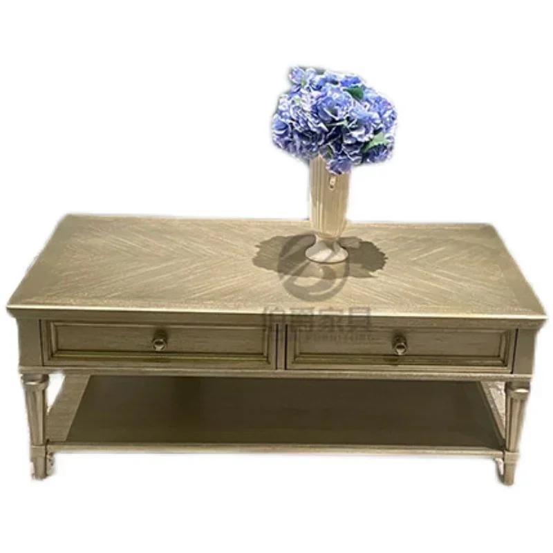 American Light Luxury Solid Wood Champagne Silver Rectangular Coffee Table