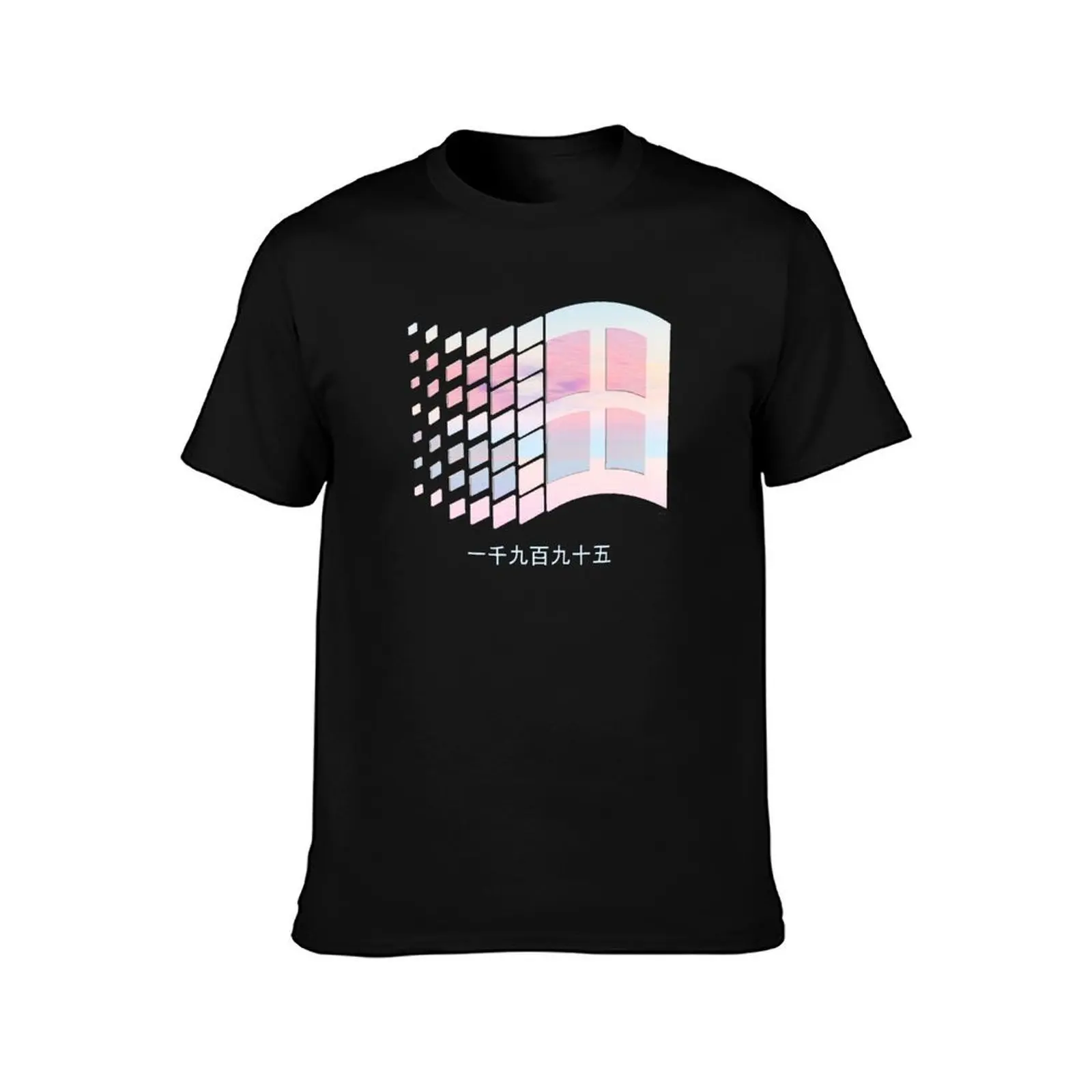 Vaporwave windows T-Shirt, Summer Casual Cotton Tee, Oversized Streetwear Tops, Vintage Graphic Print, Loose Fit Short Sleeve
