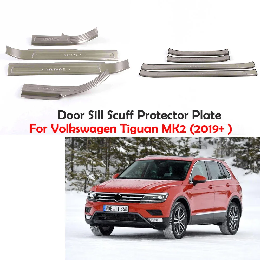 Car-Styling Stainless Steel Inner Outside Door Sills Plate Scuff Pedal Welcome Pedal Cover For Volkswagen VW Tiguan MK2 2019+