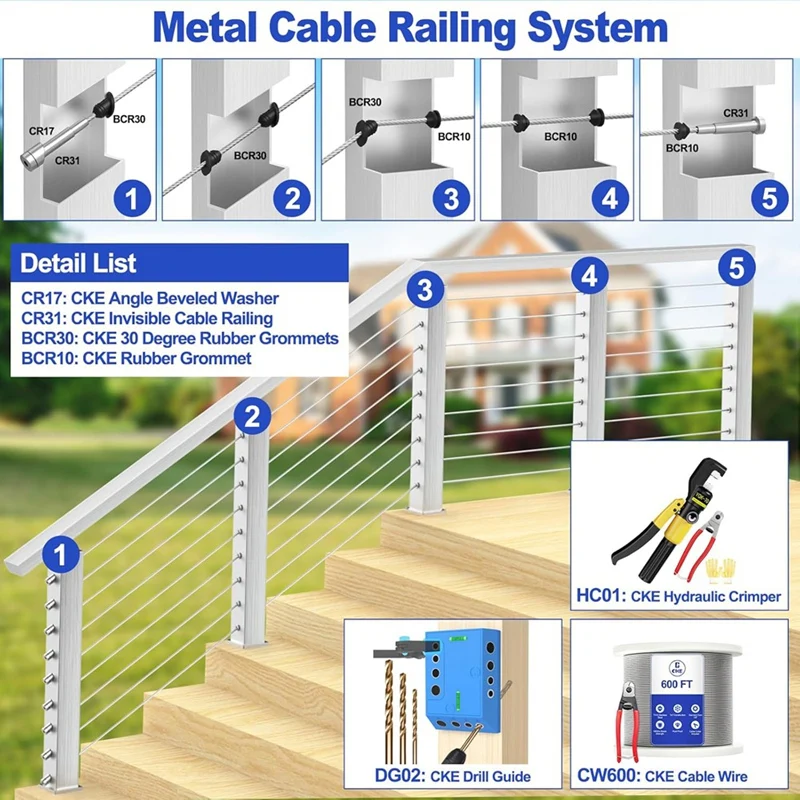 20 Pack 4 X 4 Inch Cable Railing Kits, 1/8 Inch Receiver & Swage Stud End For Deck Stair Cable Railing Hardware Threaded-AT64