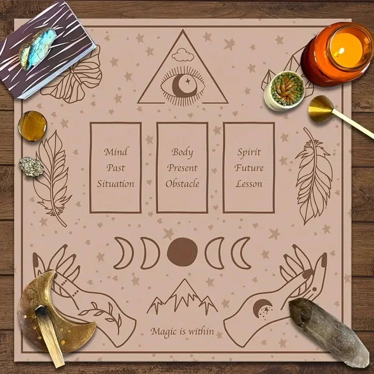 بسيطة بطاقات التارو مفرش المائدة المذبح القماش مع القمر السماء المرصعة بالنجوم الساحرة الأيدي كريستال العرافة القماش التارو حصيرة ديكور بطاقة الوسادة #3