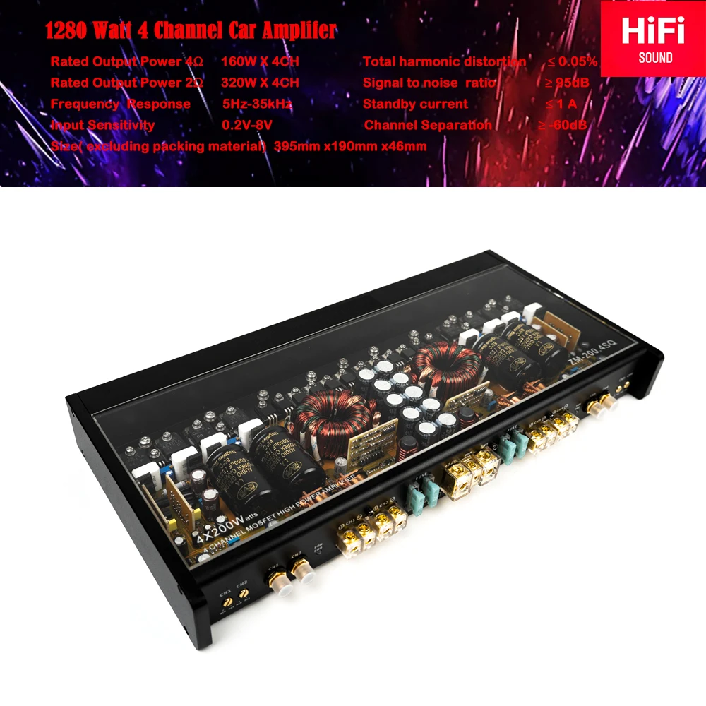 4 CH Car Amplifier Full Range AB Class 320W X4 for 2ohm  180WX 4 for 5ohms Audio upgrading