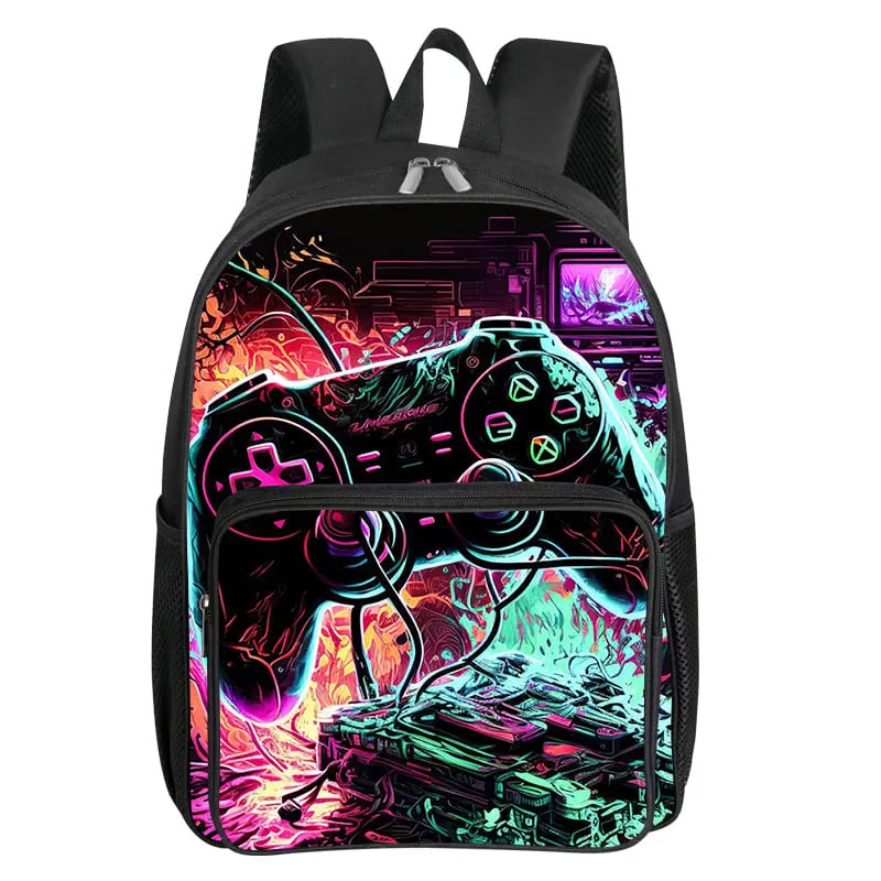 GamePad-patroon vierkante rugzak met voorvak voor jongens en meisjes Beste cadeaus 2D platte cartoon schooltassen voor kinderen
