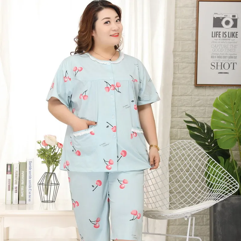 Summer Pure cotton Short sleeve pajamas sets women shorts Fresh Floral sleepwear women pyjamas 130KG XXXXXL Plus size