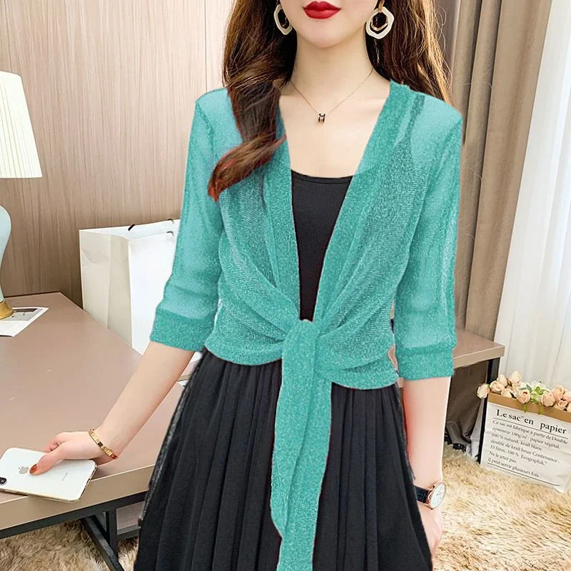 

9-цветные женские куртки с коротким рукавом, стильный прозрачный дизайн, повседневные прозрачные летние элегантные пальто, женские тонкие солнцезащитные кремы