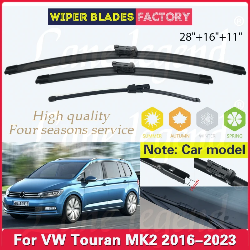 

Car Wiper For VW Volkswagen Touran 5T 2016 - 2023 Front Rear Wiper Blade Windshield Windscreen Rubber Car Rain Brush 28"+16"+11"