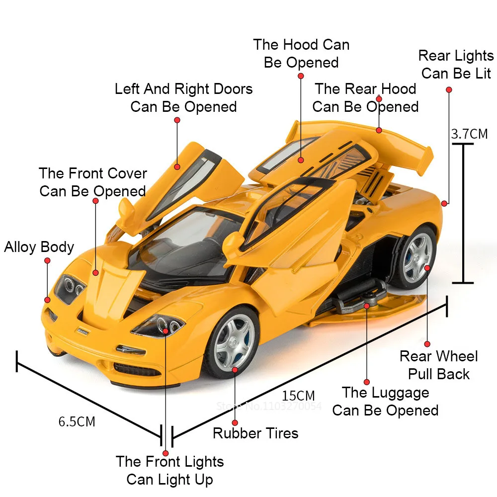 1:32 Senna 720S F1 Legering Supercar Diecast Model Speelgoed met Lichte Muziek Trek Deuren Geopend Minaiture Auto Kind kerstcadeau