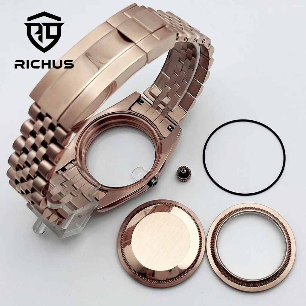 RICHUS 36 ミリメートル 39 ミリメートルローズゴールド時計ケースサファイアガラスフィット NH34 NH35 NH36 ETA2824 PT5000 Miyota8215-DG ムーブメント時計アクセサリー