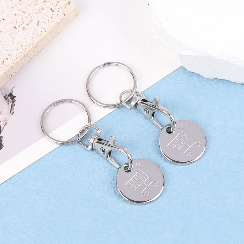 2PCS Shopping Cart Token Key Ring Trolley Recycled Alloy Key Chain Accessories Keychain Charms Metal Keychains Carts Holder