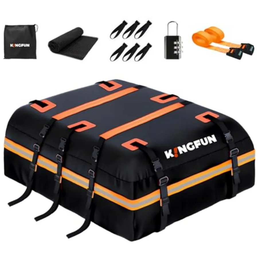 

Car Rooftop Cargo Carrier Bag Waterproof 15 Cubic Feet Car Roof Luggage Carrier for All Vehicles with/Without Racks Includes An