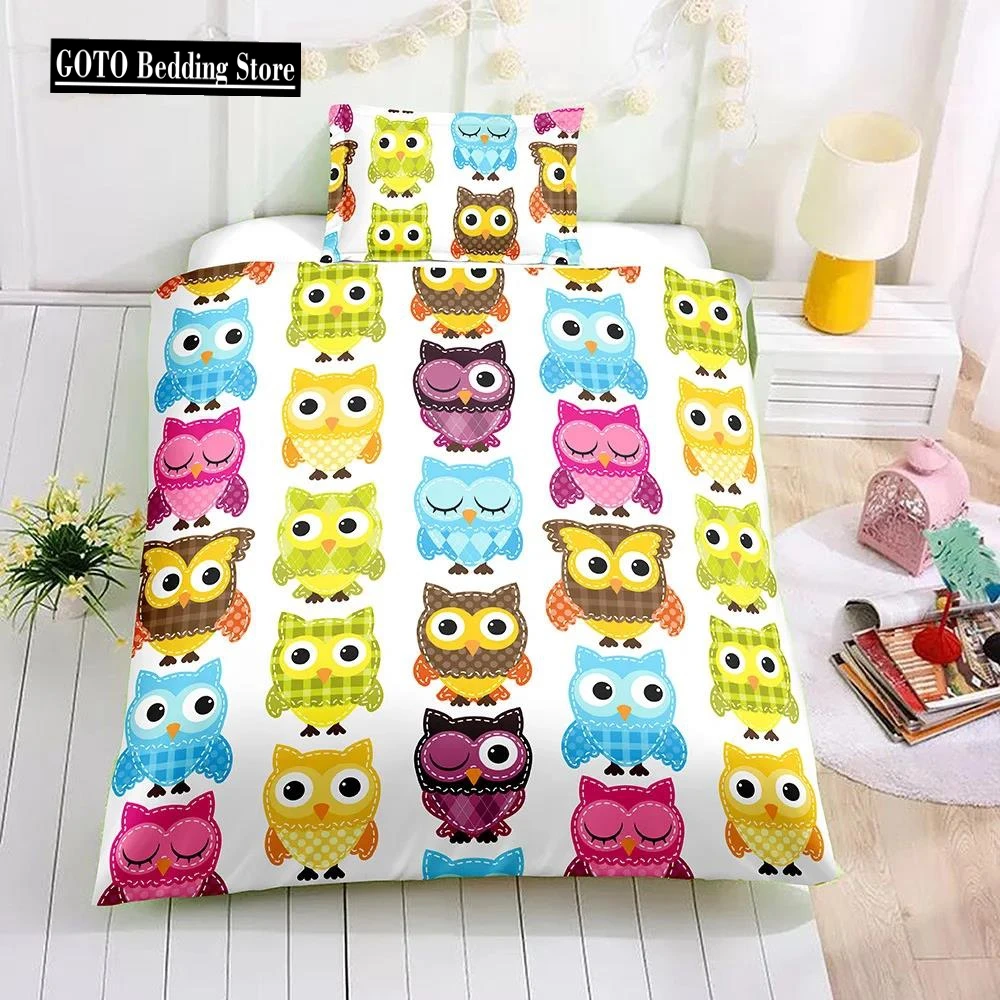 

Bedclothes Digital Printing Owl Duvet Cover Set Kids Bedding Cover Cute Cartoon Full Size Bed Set Home Textile Bed Comforter 3d