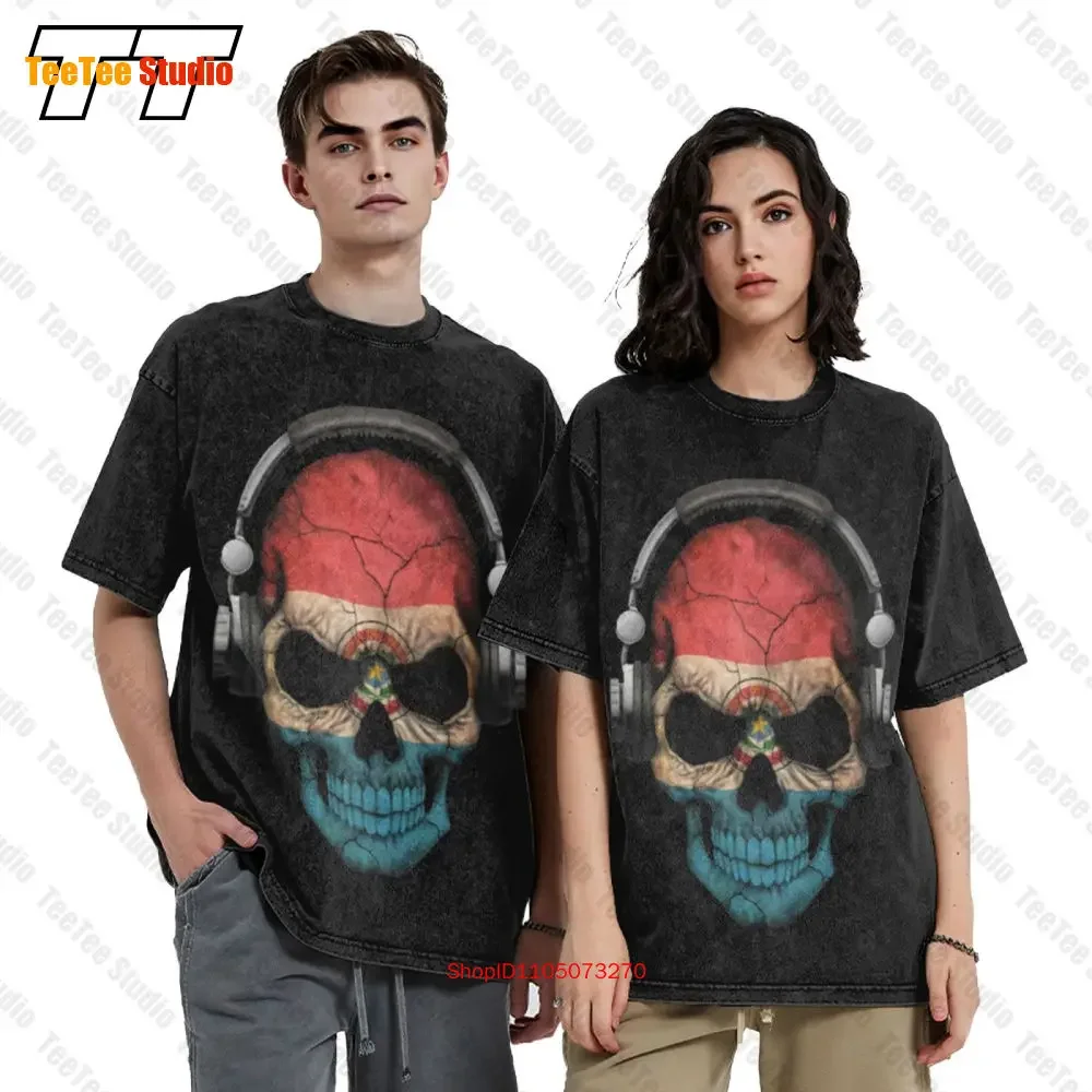 Paraguay Country Flag On A Skull While Listening To Music Vintage Oversized T-Shirt AB46