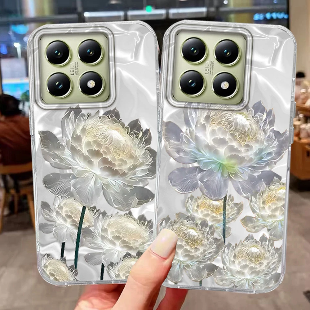 Blumen-INS-Mädchen-Print Damen Handyhülle für Xiaomi 15T 14T 13T Pro 11 Lite NE Poco X7 X5 X6 M6 C65 C61 M5S Weißer Lotus Gletscher Handyhülle