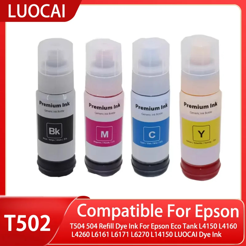 T504 504 Refill Dye Ink For Epson Eco Tank L4150 L4160 L4260 L6161 L6171 L6270 L14150 LUOCAI Dye Ink