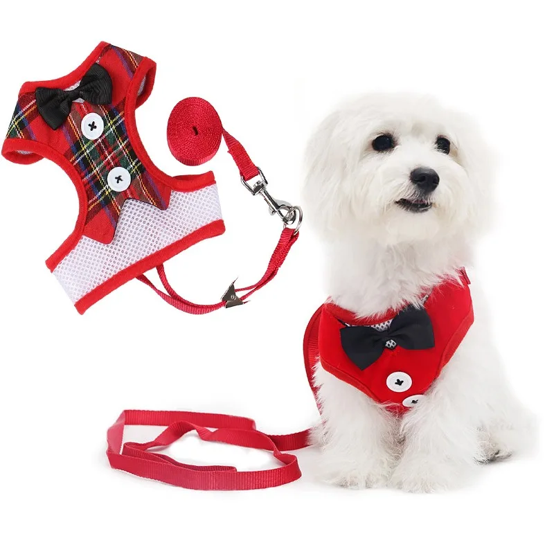 

Dog Harness Vest With Leash Elegant Bowtie Pet Harness Vest Adjustable Cat Harness Leash Set Cute Bowknot Suit For Kitten Puppy