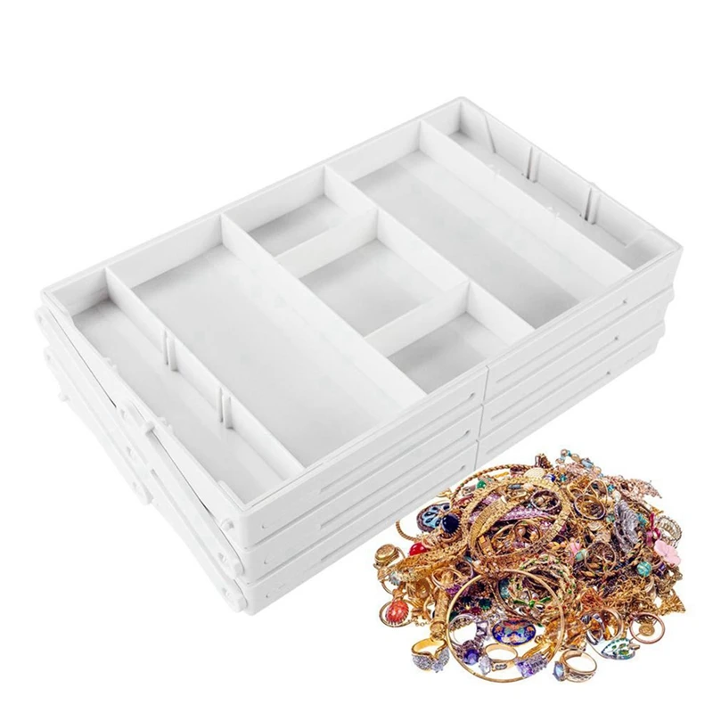 ABNO pemegang tampilan perhiasan, kotak penyimpan dapur dapat dilipat putih untuk penyusun perhiasan dan kosmetik