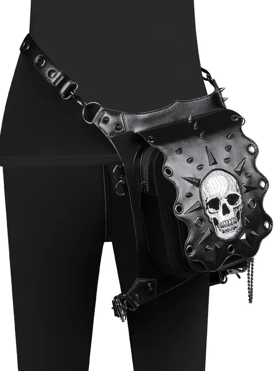 New Bag Women's Halloween Punk Skeleton Lpunk Multi-back Method  Skull PU Outdoor Waist Bag Bag Outdoor Travel Chain Bag