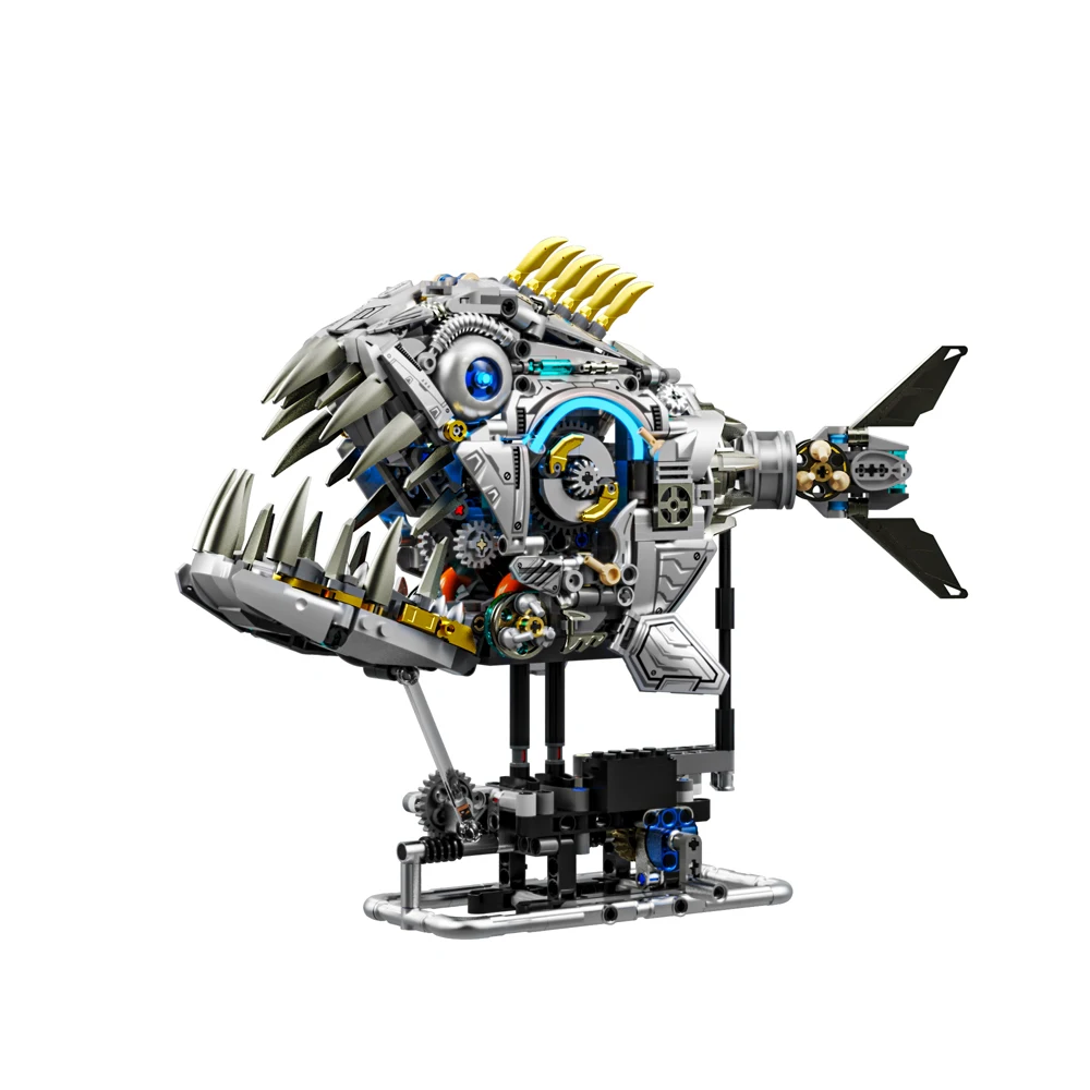 Mechanische Tierbausteine – Piranha-Hai-Modell, kreatives Bausatz für Kinder, Lernspielzeug, Geschenk
