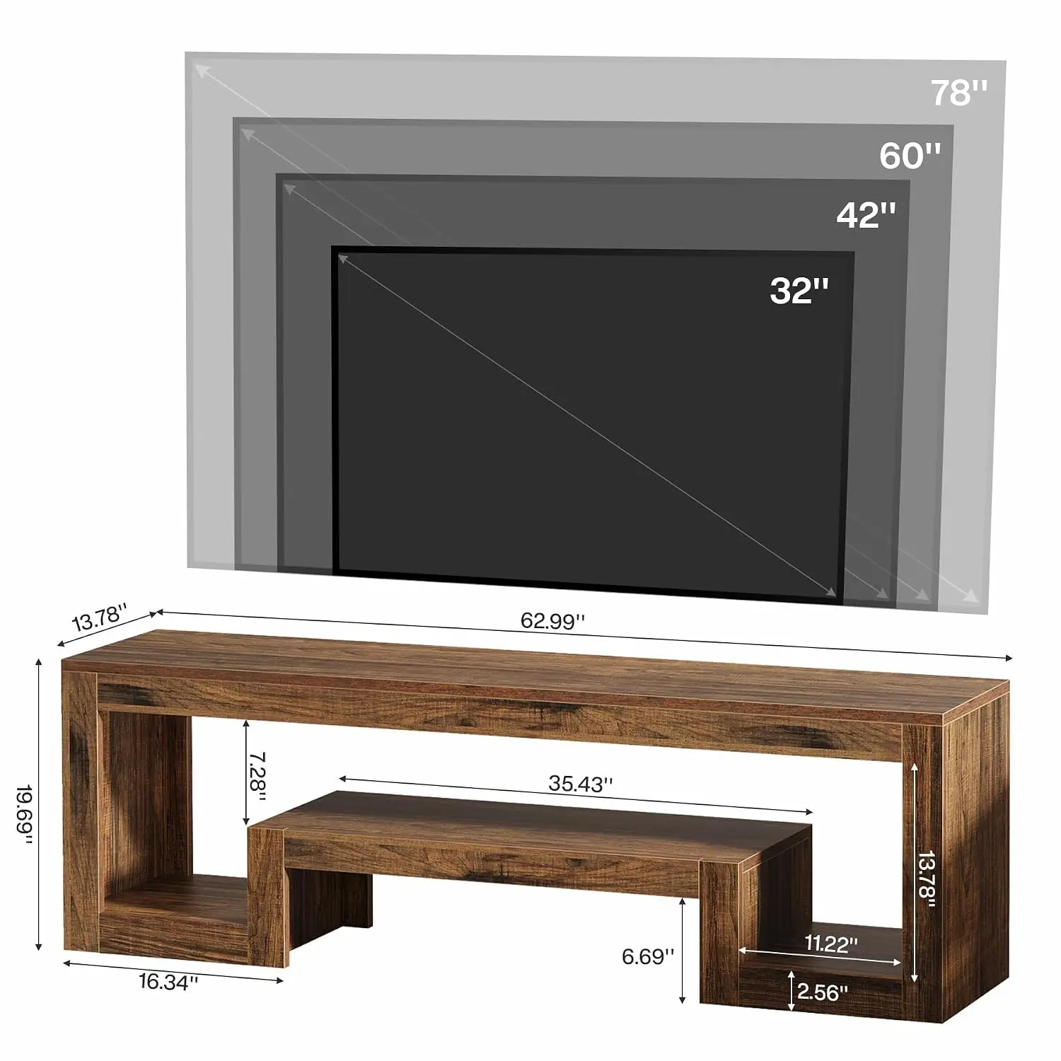 63-Inch TV Stand Entertainment Center for 55-75 Inch TVs, Customized