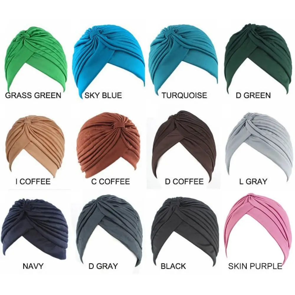 Fashion Casual Beanies Headwrap Sleep Caps Chemotherapy Hat Kids National Wind Pure Color Turban Cotton Hat Bandana