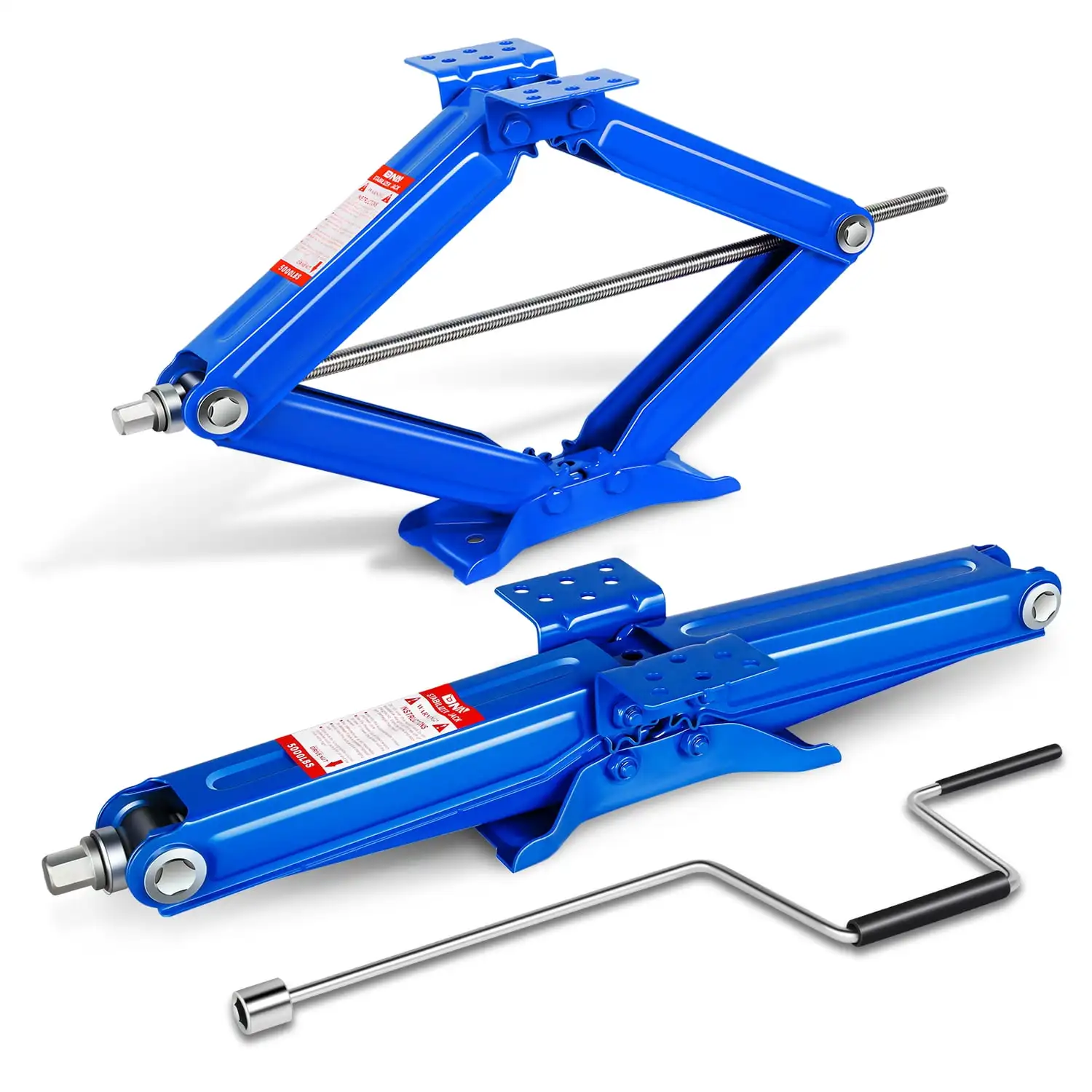 

TOOLS-00329 Universal Pair 2.5 Ton (5000 lbs) RV Trailer Stablizing & Leveling Scissor Jacks With Crank Handle Blue