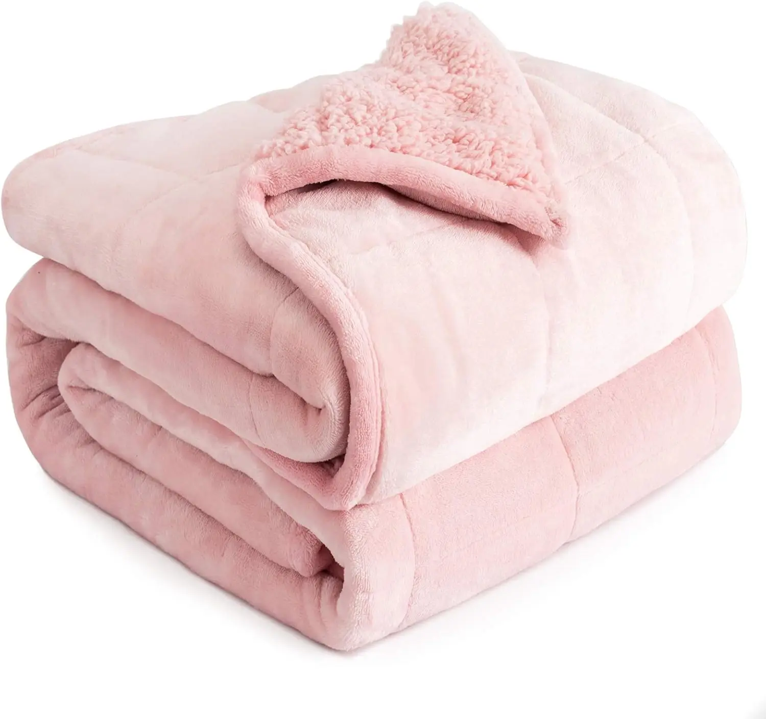 

Weighted Blanket Queen 15lbs, Sherpa Fleece Soft Flannel Throw 60x80in Blush Pink