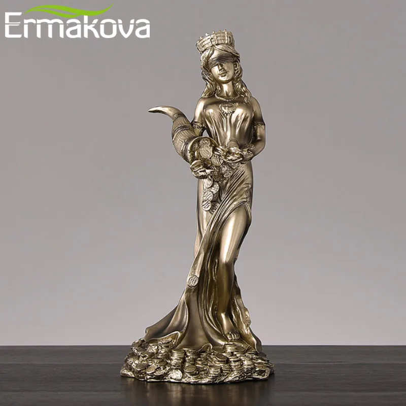 ERMAKOVA Resin Blinded Greek Wealth Goddess Fortuna Figurine Plouto Lucky Fortune Sculpture Office Gift Home Decor