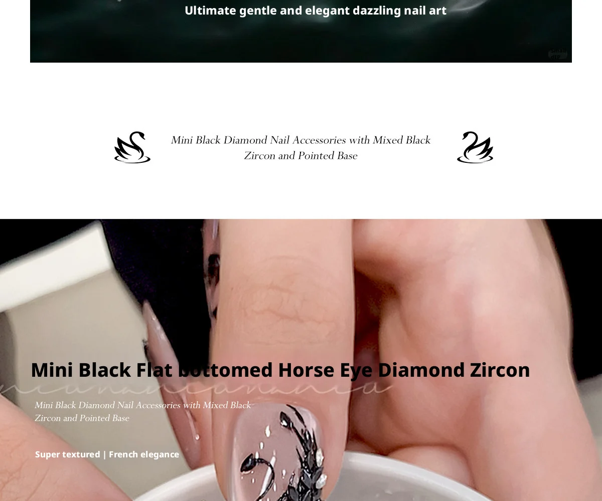 Kaniu Flash Black Flat-Back Zirkon Nail Art 5A Mini Silber Tropfen Schwan Strass Material Kit – Detail 4