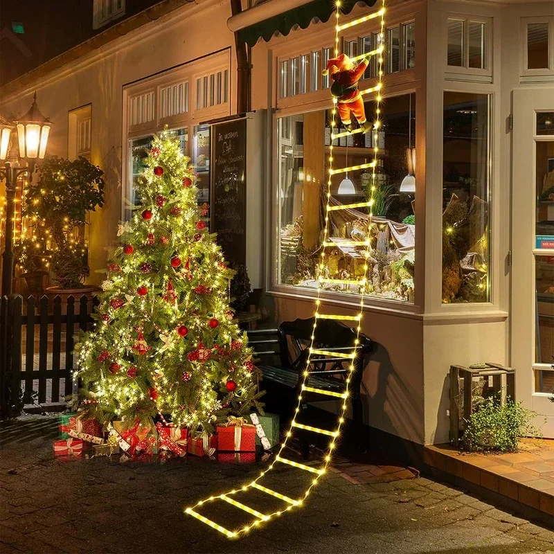 Christmas Decoration LED Ladder Light Strip Climbing Santa Claus Outdoor 8 Modes Christmas Tree For Home Window Christmas Decor