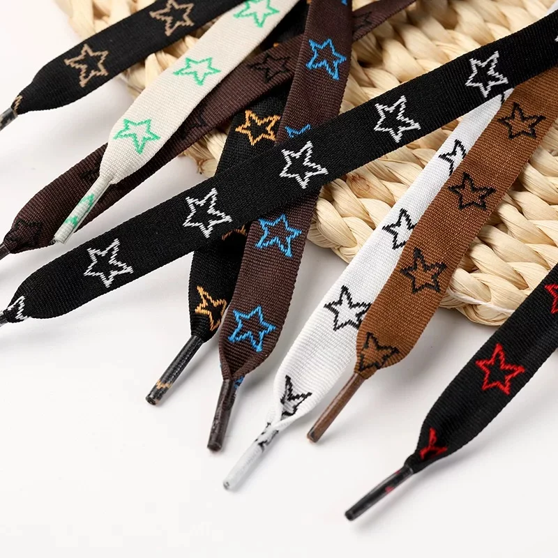 1.5cm Wide Jacquard Star Heart Flat Shoelaces Autumn Winter DIY Laces Flower for Men Women Sneakers Casual Sports Leather Shoes