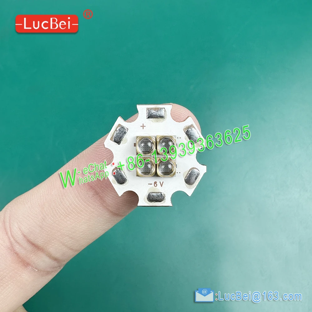 6V 10W 12W SMD Ultra Violet UV 365nm 380nm 395nm 420nm 4 Chips 6.4V Led Lamps Light Source Part 20mm Copper PCB For Glue Curing