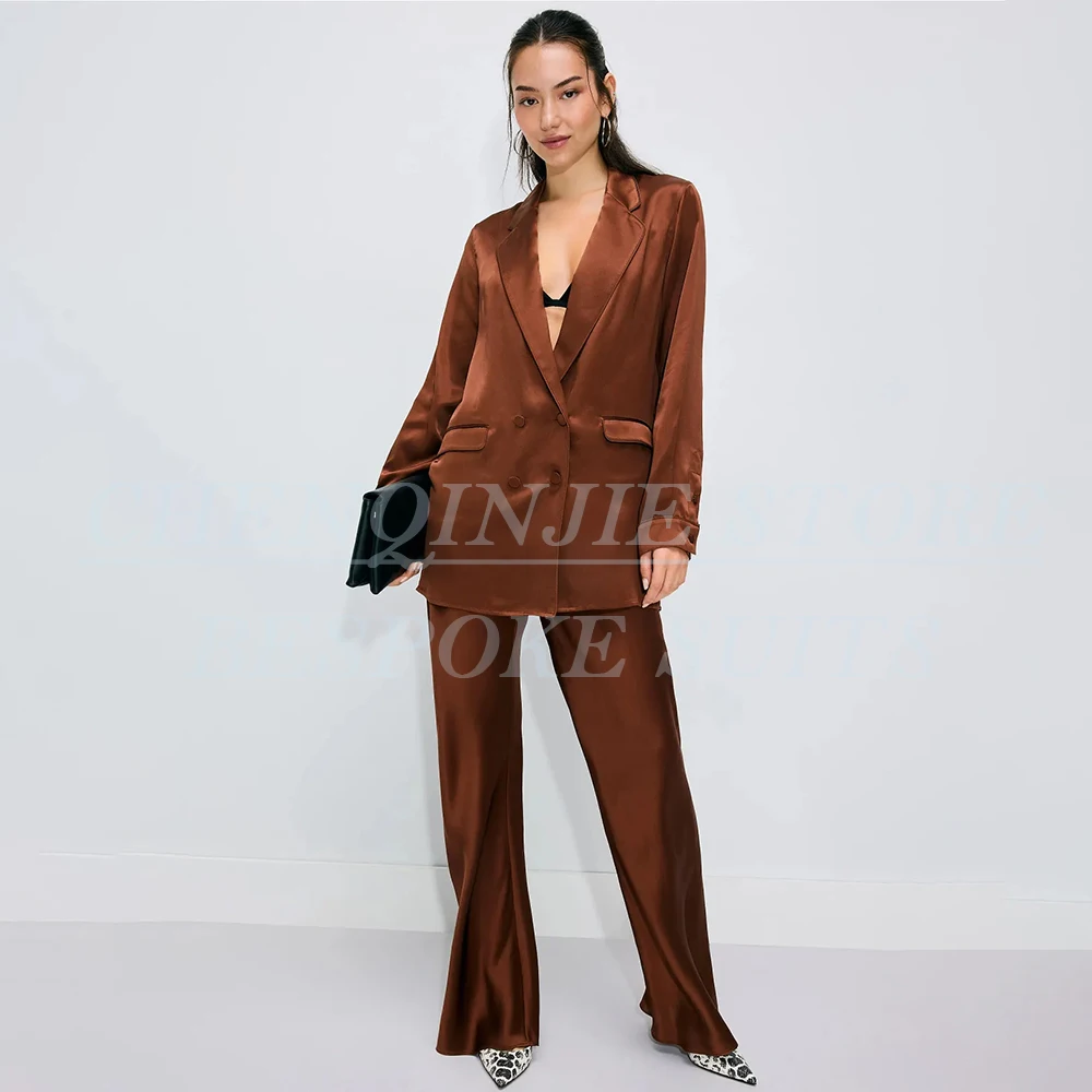 Elegant Loose Fit Women's Suits 2026 Luxury Double Breasted Notch Lapel Blazer High Quality 2 Piece Jacket Pants Sets