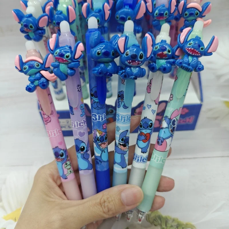 

36pcs/lot Kawaii Disney Stitch Erasable Press Gel Pen Cute 0.5mm Blue Ink Signature Pens Promotional Gift School Supplie