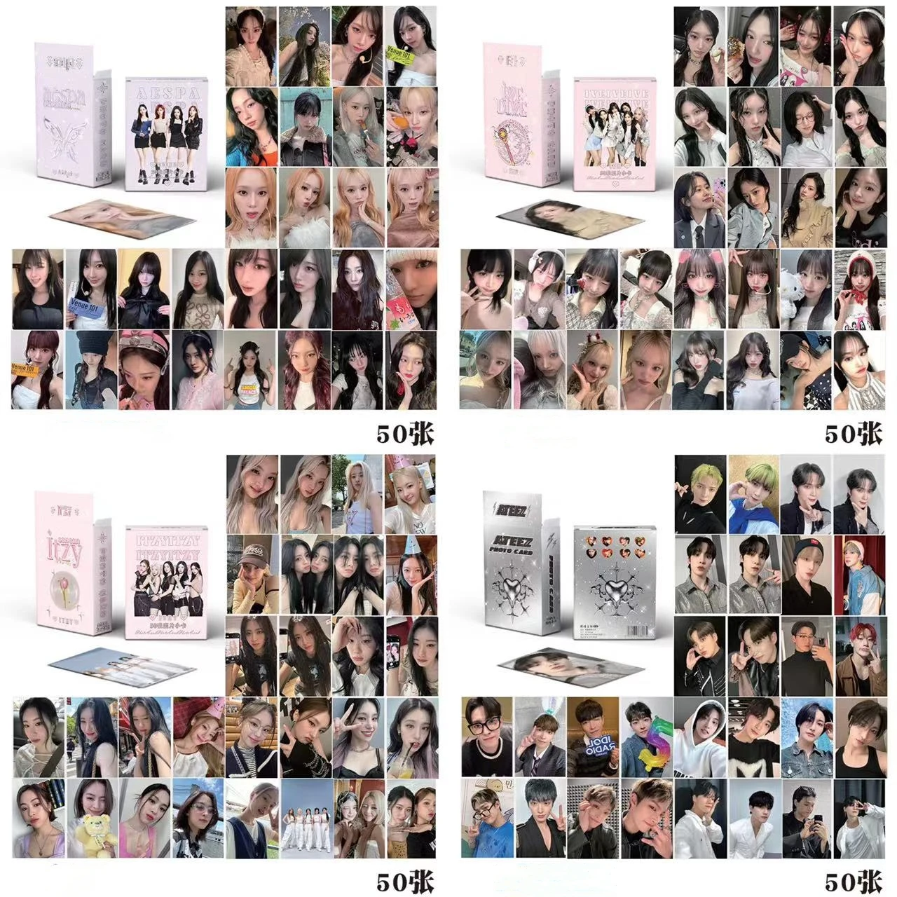 Idol Grupo Laser Photocard, ZB1 GIDLE ITZY NMIXX Novo Álbum Cartão Postal, Cartões Lomo, HD fotos imprime fotos, presentes fãs, 50pcs por conjunto