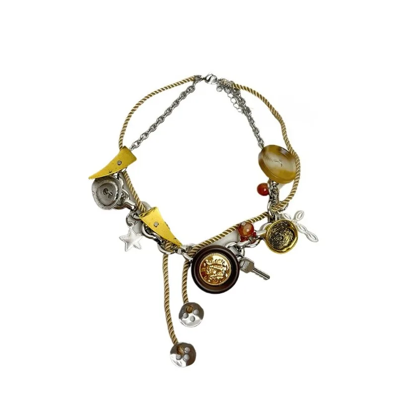 

Button necklace light luxury niche element collarbone chain retro old neck chain
