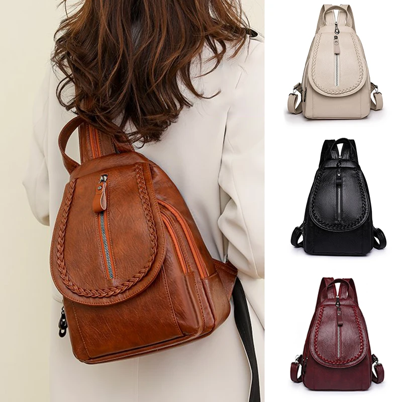 

High Quality Soft Leather Women Backpack Ladies Shoulder Bag Luxury Designer Casual Daypack knapsack Sac A Dos Girl Mochilas