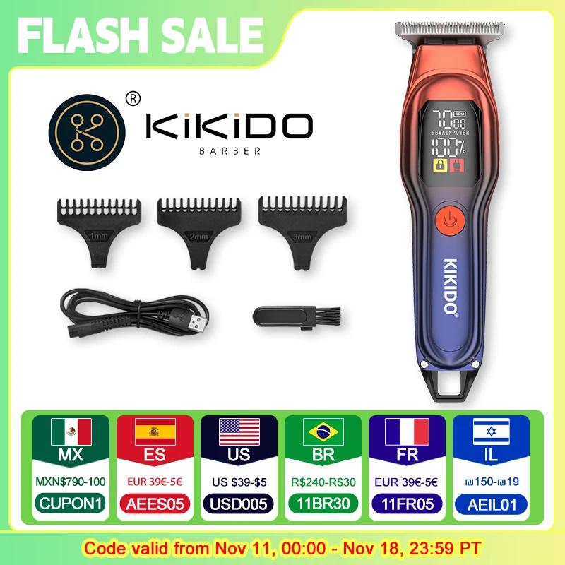 

KIKIDO KK-A2 Electric Barber Pusher LED USB Fast Charging Professional Barber Hair Trimmer Portable Clipper For Children Adults