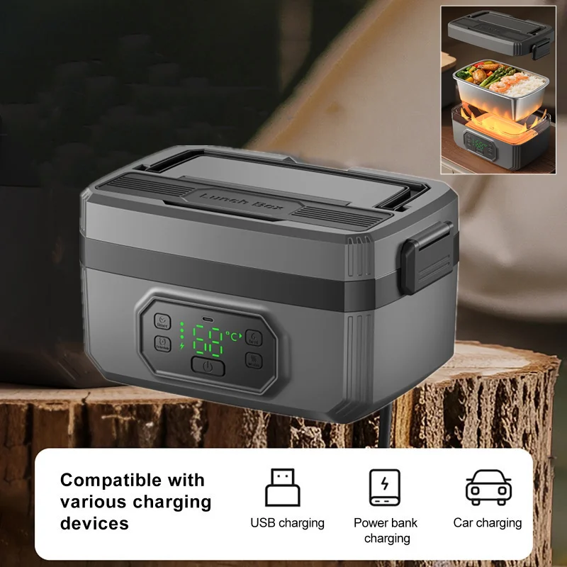 1.6L Portable USB Electric Heated Warm Lunch Box Camping Insulated Lunch Box Rechargeable Heated Unplugged Rice Cooker